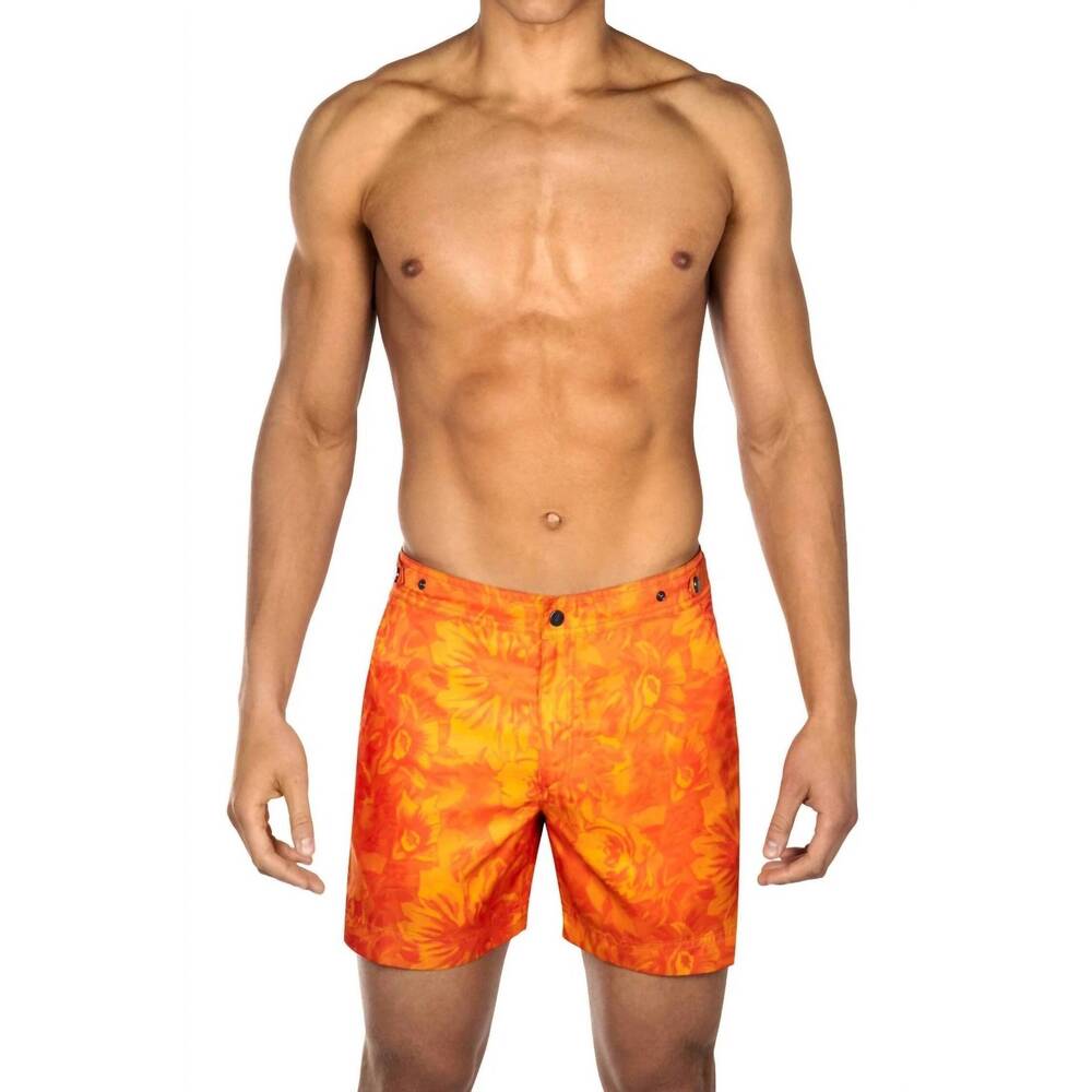 NEW PRINCE & BOND men's elvio sunburst swim shorts in orange floral print